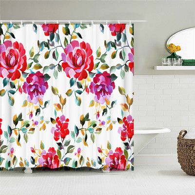 Värvilised tulbiroosi lilled puud dušikardin Vannitoa kardinad looduslill veekindel polüestekangas kodu vanni sisekujundus