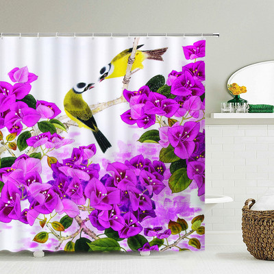 Värvilised tulbiroosi lilled puud dušikardin Vannitoa kardinad looduslill veekindel polüestekangas kodu vanni sisekujundus