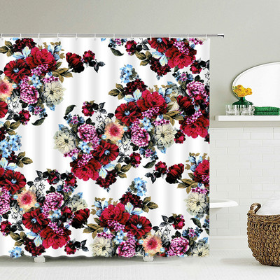 Värvilised tulbiroosi lilled puud dušikardin Vannitoa kardinad looduslill veekindel polüestekangas kodu vanni sisekujundus