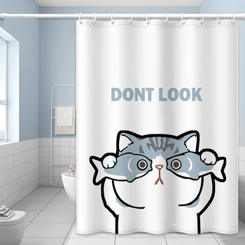 Cartoon Cute Cat Κουρτίνα μπάνιου Λευκό Ύφασμα Αδιάβροχο Πολυεστέρα Αξεσουάρ Μπάνιου Κουρτίνες μπάνιου σπιτιού για κουζίνα Cortina