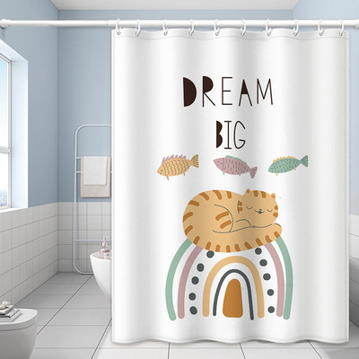 Karikatūra Cute Cat dušas aizkari balts audums ūdensizturīgs poliesters vannas istabas aksesuāri mājas vannas aizkari virtuvei Cortina