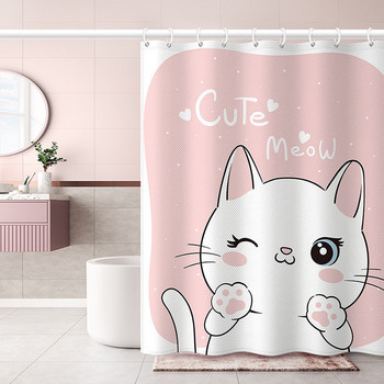 Αστεία κουρτίνα μπάνιου γάτας Χαριτωμένα κινούμενα σχέδια με μοτίβο ζώων αδιάβροχη πολυεστερική κουρτίνα μπάνιου Διακόσμηση σπιτιού Αξεσουάρ μπάνιου Cortina