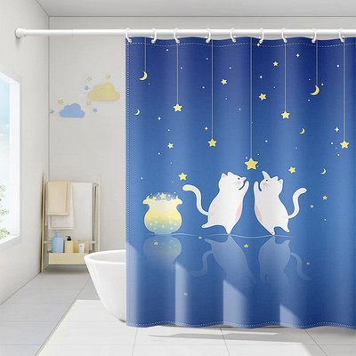 Smieklīgs kaķu dušas aizkars Jauka multfilma ar dzīvnieku rakstu ūdensizturīgs poliestera vannas aizkars Mājas dekors Vannas istabas aksesuāri Cortina