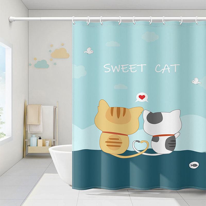 Smieklīgs kaķu dušas aizkars Jauka multfilma ar dzīvnieku rakstu ūdensizturīgs poliestera vannas aizkars Mājas dekors Vannas istabas aksesuāri Cortina