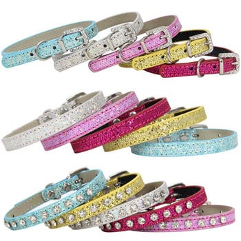 Super Shining Diamond Rhinestone Κολάρο γάτας Puppy Baby Dog Collar Collar Δερμάτινο λουρί για γατάκι Αξεσουάρ για κουτάβι