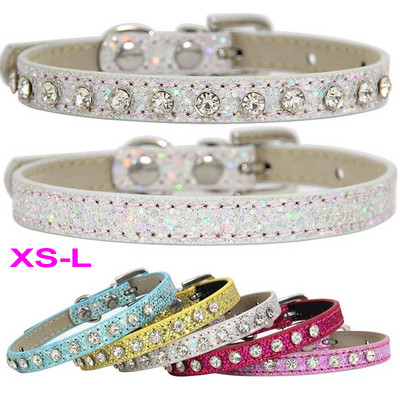 Super Shining Diamond Rhinestone Kassi kaelarihm Kutsika Baby Koer Kassi Kaelarihm Nahast Rihm Kassipoja Aksessuaarid Kutsika Kaelarihm