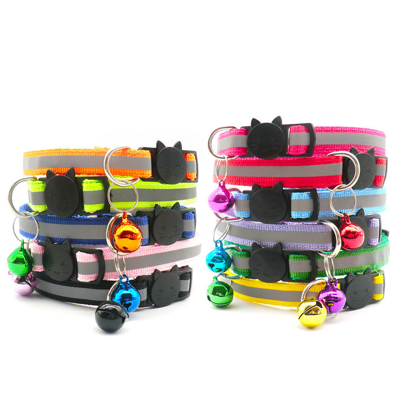 Mājdzīvnieku kaklasiksnas ar zvaniņiem Jauka kaklasiksna kaķu suņu kakla siksnām Regulējamas atstarojošas āra mazas suņu kaklasiksnas mājdzīvnieku piederumi