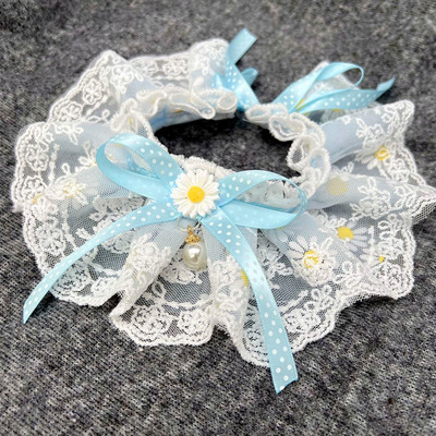 Modes Bowknot mājdzīvnieku apkakles jauka mežģīņu sieta izšuvums mājdzīvnieka krūšu audums Jauka suņa kaķa kaklarota kakla siksna mazam vidējam sunim