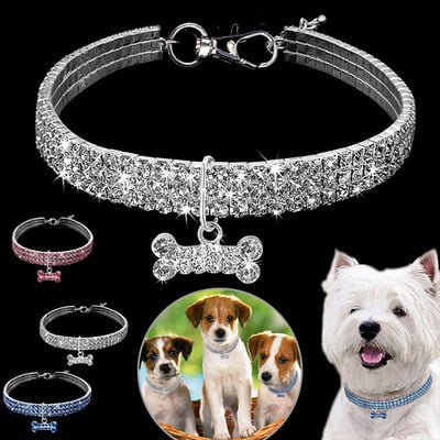 Bling Crystal Dog Collar Diamond Puppy Pet Shiny Full Rhinestone Kaklarota Kaklasiksnas Pet Little Dogs Izejvielas S/M/L