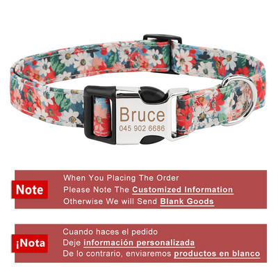 Pielāgotas mājdzīvnieku kaklasiksnas Vintage ziedu iegravēts tag ID nosaukums kucēnu kaklasiksnas maziem vidēji lieliem suņiem