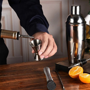 Bartender Tools Jigger Mixing Spoon Tong Mocktail Tools Σετ σέικερ κοκτέιλ Μπάρες από ανοξείδωτο χάλυβα Μικτά ποτά Βάση αποθήκευσης ξύλου