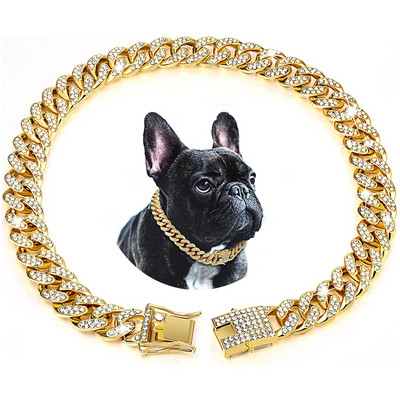 Guler de lux cu lanț cubanez pentru câini cu diamante cu design cu cataramă sigură Colier pentru animale de companie Accesorii pentru bijuterii pentru câini mici, mijlocii mari, pisici