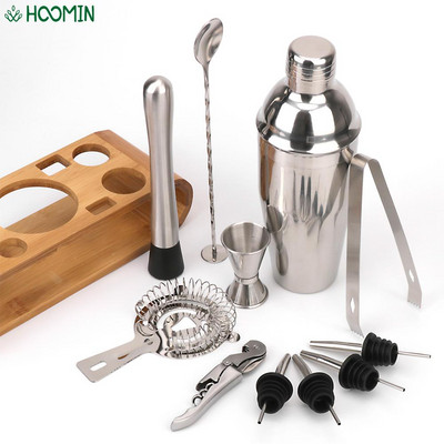 Jigger Mixing Spoon Tong Bars Μικτά ποτά Barware Mocktail Εργαλεία Ξύλο Storage Bartender Tools Σετ σέικερ για κοκτέιλ