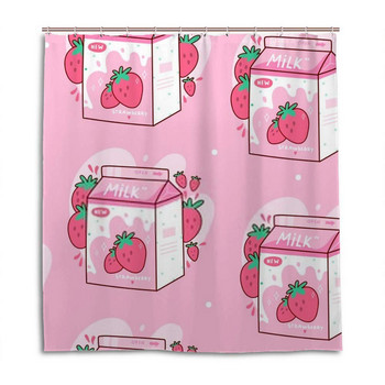 Ροζ φράουλα κουρτίνα μπάνιου για μπάνιο Ακουαρέλα Φράουλες Άνοιξη Καλοκαίρι Φρούτα Διακόσμηση Υφασμάτινες Κουρτίνες μπάνιου με γάντζους