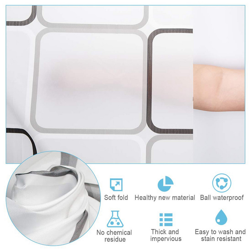 1gab PEVA dušas aizkars ar nerūsējošā tērauda sprādzi Vannas istabas ūdensnecaurlaidīgs nodalījuma ekrāns vannas istabas abažūrs 180x180cm mājas viesnīcai