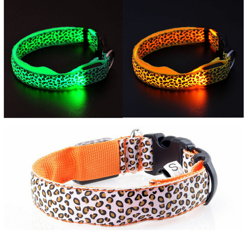 Mājdzīvnieku LED gaismas apkakle suņiem Regulējama Leopard Glow mājdzīvnieku kaklasiksna nakts drošības kaklasiksna Teddy Golden Retriever pastaigu suņiem