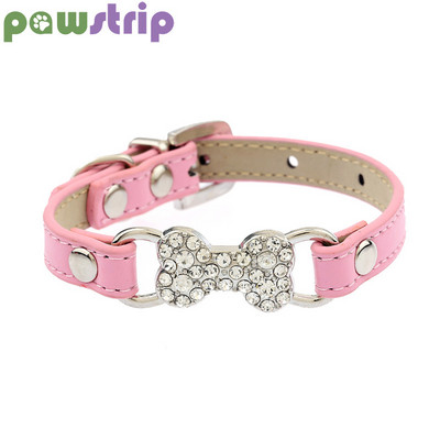 Pawstrip 5 Χρώματα Bling Rhinestone Μικρό Κολάρο σκύλου PU Δερμάτινο Κολάρο γάτας Chihuahua Yorkie Teddy Pet Leads Μασίφ περιλαίμια για κατοικίδια S/M