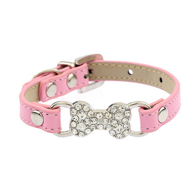 ķepas siksna 5 krāsas Bling Rhinestone maza suņu kakla siksna PU ādas kaķa kakla siksna Čivavas Yorkie Teddy Pet Leads Cietie mājdzīvnieku kaklasiksnas S/M