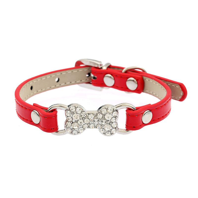 ķepas siksna 5 krāsas Bling Rhinestone maza suņu kakla siksna PU ādas kaķa kakla siksna Čivavas Yorkie Teddy Pet Leads Cietie mājdzīvnieku kaklasiksnas S/M
