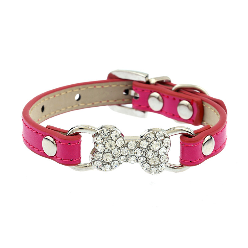ķepas siksna 5 krāsas Bling Rhinestone maza suņu kakla siksna PU ādas kaķa kakla siksna Čivavas Yorkie Teddy Pet Leads Cietie mājdzīvnieku kaklasiksnas S/M
