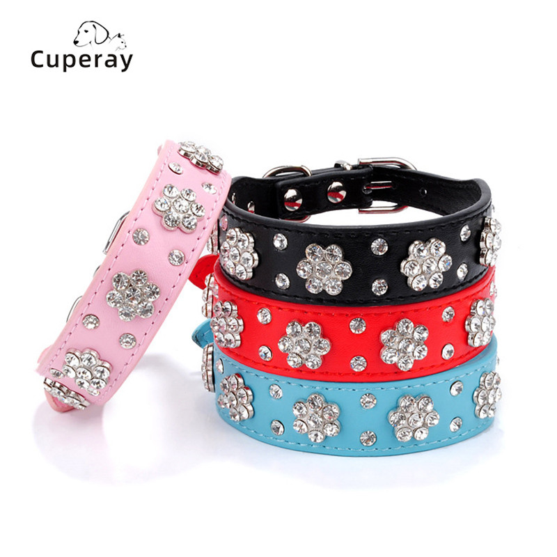 Sjajna kožna ogrlica za kućne ljubimce s vještačkim kamenčićima, podesiva, jaka i izdržljiva s ukrasima šljive za male, velike pse i mačke