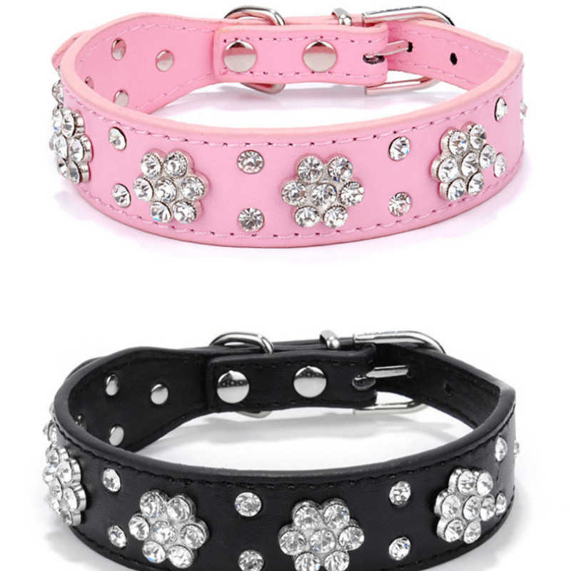 Sjajna kožna ogrlica za kućne ljubimce s vještačkim kamenčićima, podesiva, jaka i izdržljiva s ukrasima šljive za male, velike pse i mačke