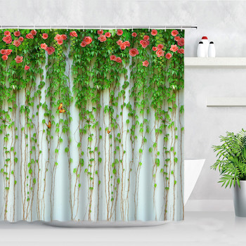 Floral λευκή κουρτίνα μπάνιου 3D Flower Butterfly Lavender Green Plant Decor Screen μπάνιου Αδιάβροχα αξεσουάρ μπάνιου από πολυεστέρα