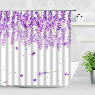 Cvjetna bijela zavjesa za tuš 3D cvijet leptir lavanda zelena biljka Dekor paravana za kadu Vodootporni poliester Kupaonski dodaci