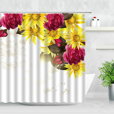 Cvjetna bijela zavjesa za tuš 3D cvijet leptir lavanda zelena biljka Dekor paravana za kadu Vodootporni poliester Kupaonski dodaci