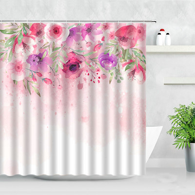 Cvjetna bijela zavjesa za tuš 3D cvijet leptir lavanda zelena biljka Dekor paravana za kadu Vodootporni poliester Kupaonski dodaci