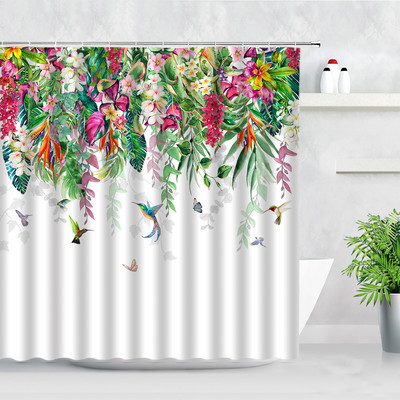 Cvjetna bijela zavjesa za tuš 3D cvijet leptir lavanda zelena biljka Dekor paravana za kadu Vodootporni poliester Kupaonski dodaci