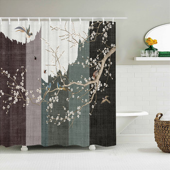 Водоустойчива полиестерна тъкан Завеса за душ Китайски пейзаж Цвете Птица Завеса за баня Домашен декор Природен пейзаж Завеса за баня