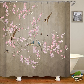 Αδιάβροχη κουρτίνα μπάνιου από πολυεστερικό ύφασμα Κινέζικο τοπίο λουλούδι πουλί κουρτίνα μπάνιου Διακόσμηση σπιτιού Φύση σκηνικό Κουρτίνα μπάνιου
