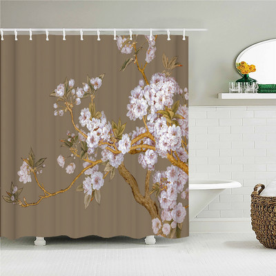 Vodootporna zavjesa za tuširanje od poliesterske tkanine, kineski krajolik, cvijet, ptica, zavjesa za kupanje, kućni dekor, priroda, kupaonska zavjesa
