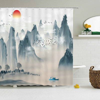 Vodootporna zavjesa za tuširanje od poliesterske tkanine, kineski krajolik, cvijet, ptica, zavjesa za kupanje, kućni dekor, priroda, kupaonska zavjesa