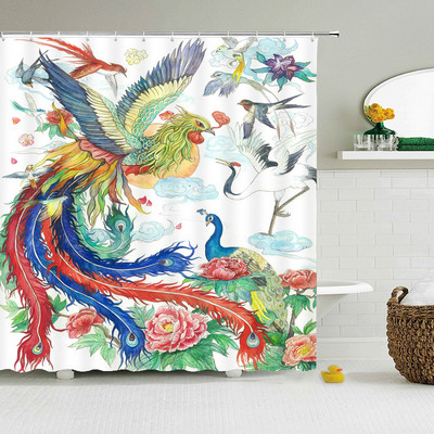 Vodootporna zavjesa za tuširanje od poliesterske tkanine, kineski krajolik, cvijet, ptica, zavjesa za kupanje, kućni dekor, priroda, kupaonska zavjesa