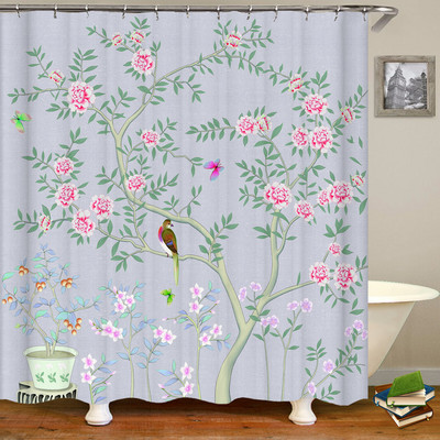 Vodootporna zavjesa za tuširanje od poliesterske tkanine, kineski krajolik, cvijet, ptica, zavjesa za kupanje, kućni dekor, priroda, kupaonska zavjesa