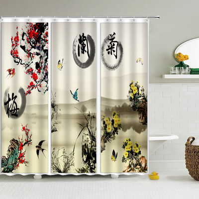 Vodootporna zavjesa za tuširanje od poliesterske tkanine, kineski krajolik, cvijet, ptica, zavjesa za kupanje, kućni dekor, priroda, kupaonska zavjesa