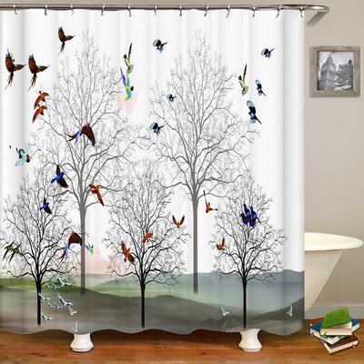 Vodootporna zavjesa za tuširanje od poliesterske tkanine, kineski krajolik, cvijet, ptica, zavjesa za kupanje, kućni dekor, priroda, kupaonska zavjesa