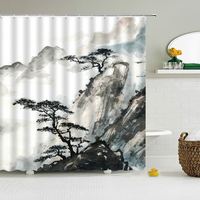 Vodootporna zavjesa za tuširanje od poliesterske tkanine, kineski krajolik, cvijet, ptica, zavjesa za kupanje, kućni dekor, priroda, kupaonska zavjesa