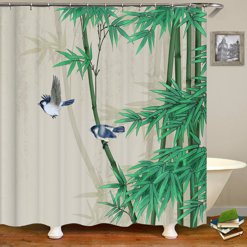 Vodootporna zavjesa za tuširanje od poliesterske tkanine, kineski krajolik, cvijet, ptica, zavjesa za kupanje, kućni dekor, priroda, kupaonska zavjesa
