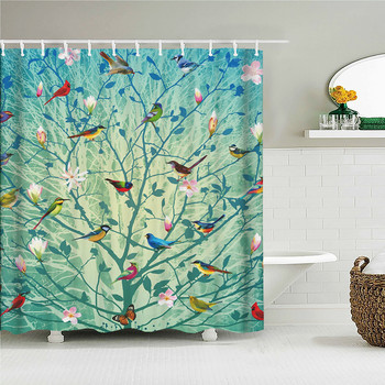 Λουλούδια Birds Κουρτίνα μπάνιου 3D εκτύπωση Πράσινα φύλλα Αξεσουάρ μπάνιου Αδιάβροχο ύφασμα Κουρτίνες συσκότισης κουζίνας κρεβατοκάμαρας