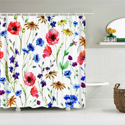 Ziedi Putni Dušas aizkari 3D druka zaļas lapas Vannas istabas piederumi Ūdensnecaurlaidīgs audums Guļamistaba Virtuve Aptumšojošie aizkari