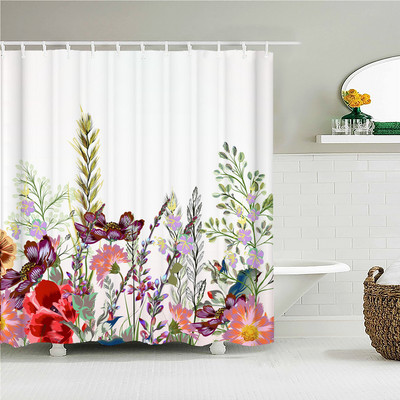 Ziedi Putni Dušas aizkari 3D druka zaļas lapas Vannas istabas piederumi Ūdensnecaurlaidīgs audums Guļamistaba Virtuve Aptumšojošie aizkari