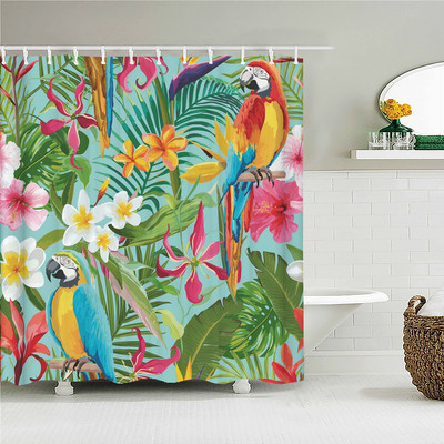 Ziedi Putni Dušas aizkari 3D druka zaļas lapas Vannas istabas piederumi Ūdensnecaurlaidīgs audums Guļamistaba Virtuve Aptumšojošie aizkari
