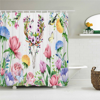 Ziedi Putni Dušas aizkari 3D druka zaļas lapas Vannas istabas piederumi Ūdensnecaurlaidīgs audums Guļamistaba Virtuve Aptumšojošie aizkari