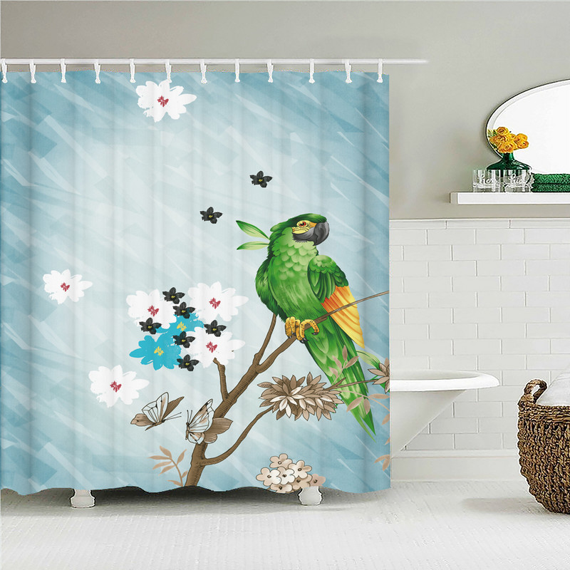 Ziedi Putni Dušas aizkari 3D druka zaļas lapas Vannas istabas piederumi Ūdensnecaurlaidīgs audums Guļamistaba Virtuve Aptumšojošie aizkari