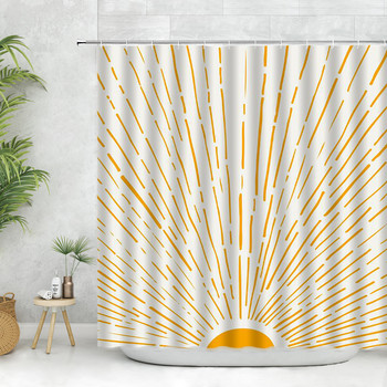 Ретро слънчева кука за завеси за душ Реколта Цветен залез Геометрично абстрактно изкуство Печат Home Deco Баня Комплект полиестерни завеси