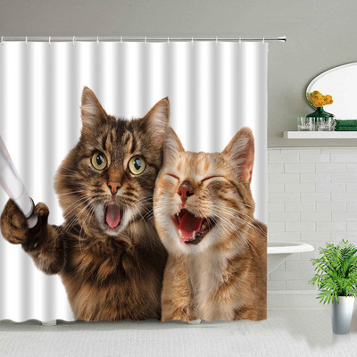 Smiješne životinje, mačke, psi, zavjese za tuširanje, vodootporna tkanina, dječja kupaonska zavjesa, kućni ukrasni zaslon za kadu s kukama
