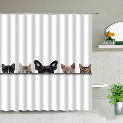 Smiješne životinje, mačke, psi, zavjese za tuširanje, vodootporna tkanina, dječja kupaonska zavjesa, kućni ukrasni zaslon za kadu s kukama